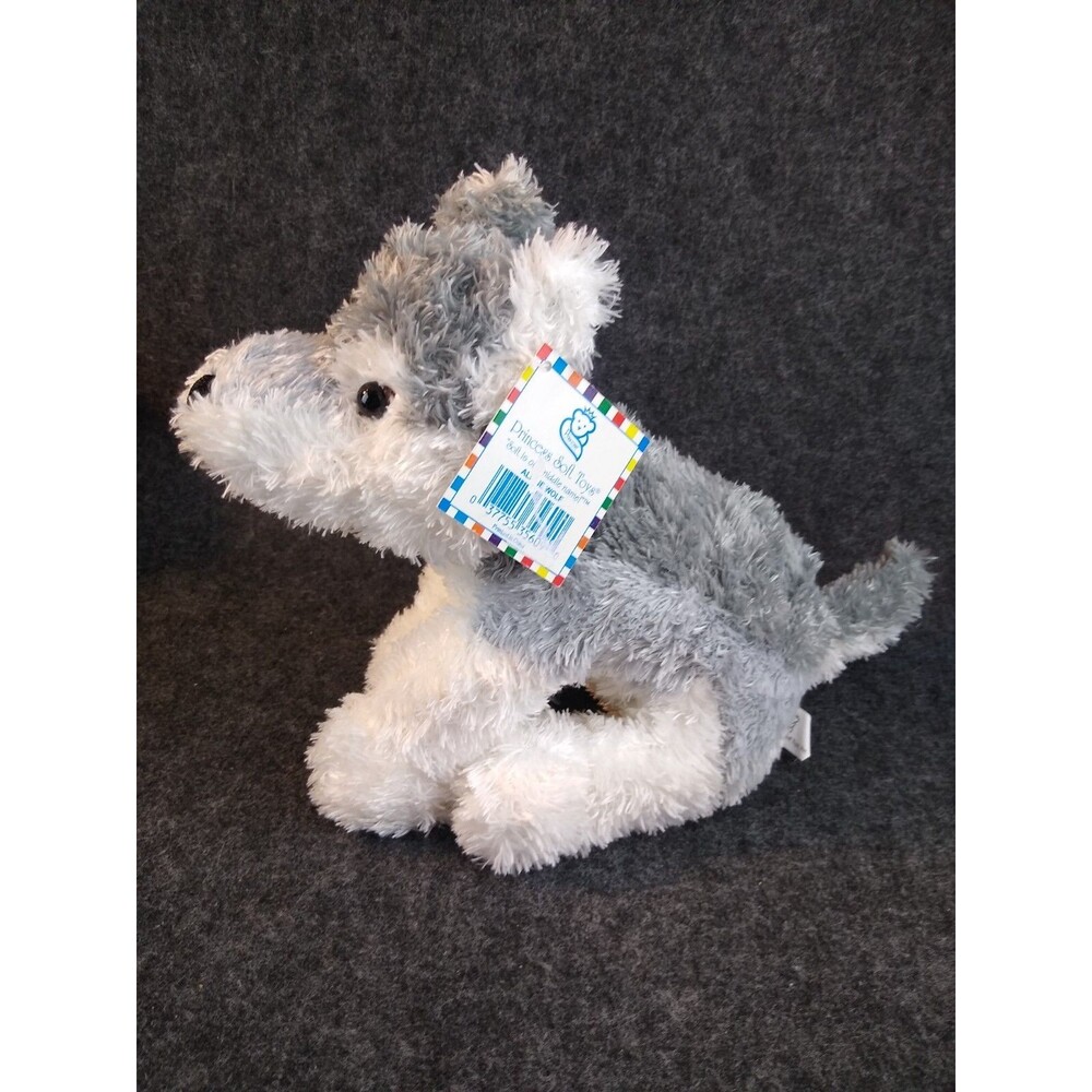 Princess Soft Toys Gray White Plush Alpine Wolf Dog Husky Weighted Beanie 9 inch